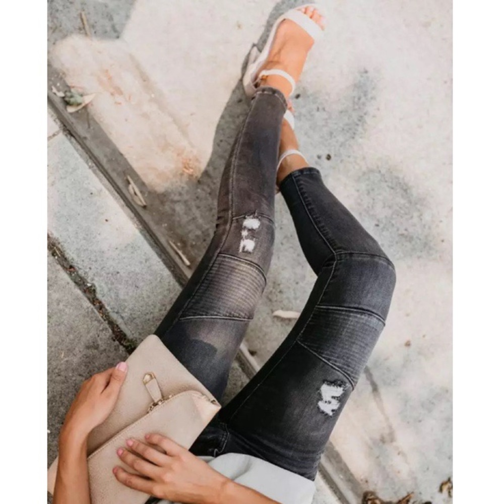 Distressed Black/Charcoal Gray Moto Skinny…
